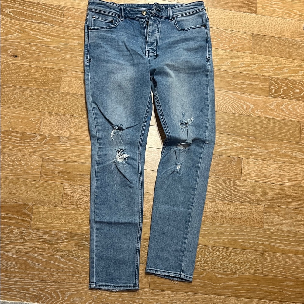 Ksubi Blue Distressed Slim Straight Jeans